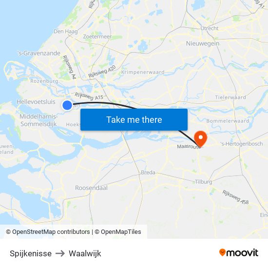 Spijkenisse to Waalwijk map