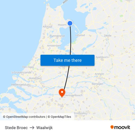 Stede Broec to Waalwijk map