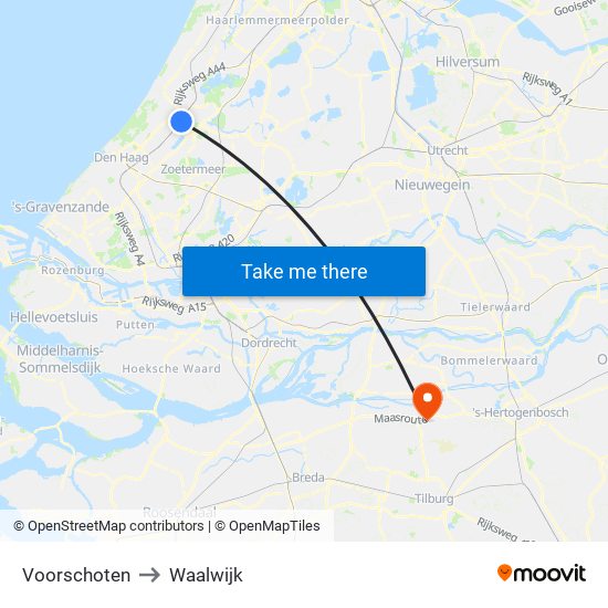 Voorschoten to Waalwijk map