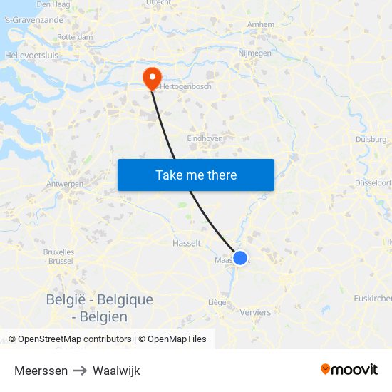 Meerssen to Waalwijk map