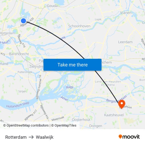 Rotterdam to Waalwijk map