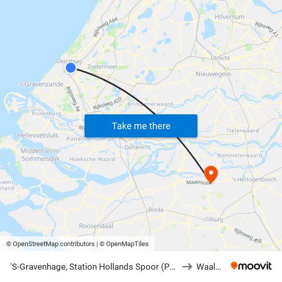 'S-Gravenhage, Station Hollands Spoor (Perron A) to Waalwijk map