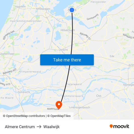 Almere Centrum to Waalwijk map