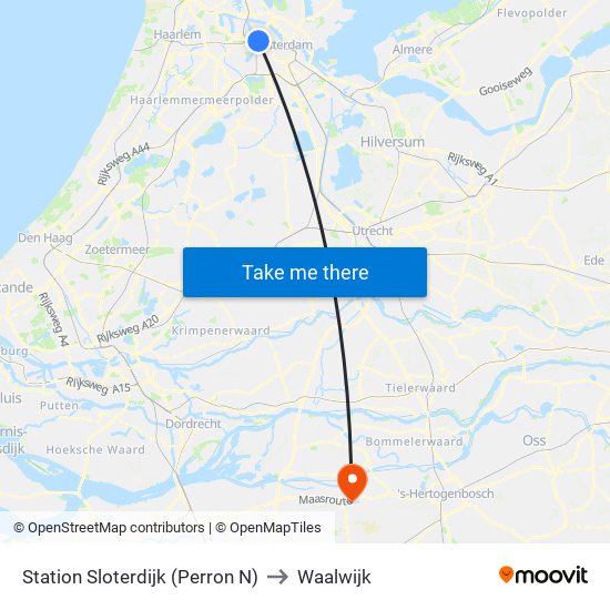 Station Sloterdijk (Perron N) to Waalwijk map