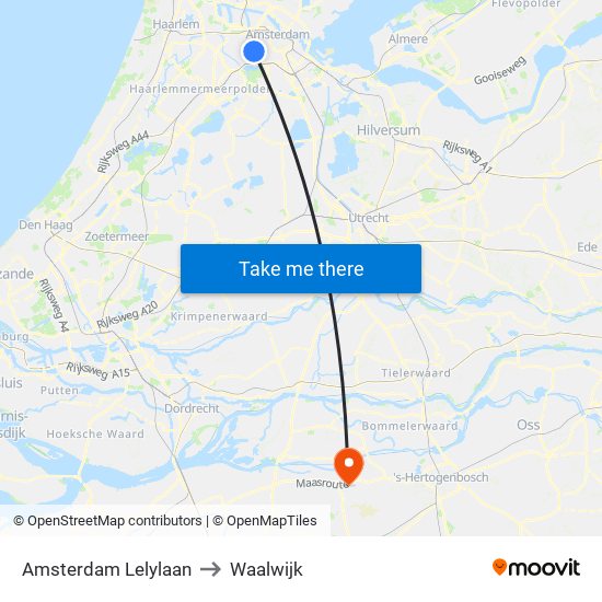 Amsterdam Lelylaan to Waalwijk map