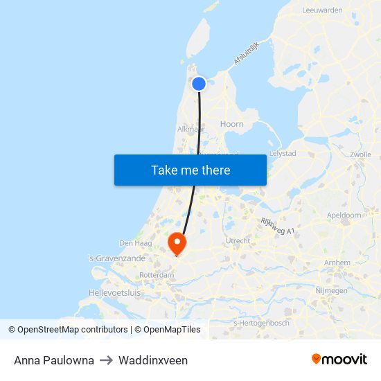 Anna Paulowna to Waddinxveen map