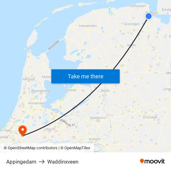 Appingedam to Waddinxveen map