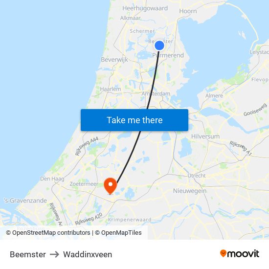 Beemster to Waddinxveen map