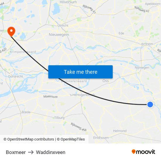 Boxmeer to Waddinxveen map