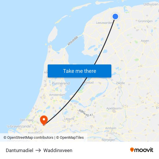 Dantumadiel to Waddinxveen map