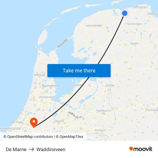 De Marne to Waddinxveen map