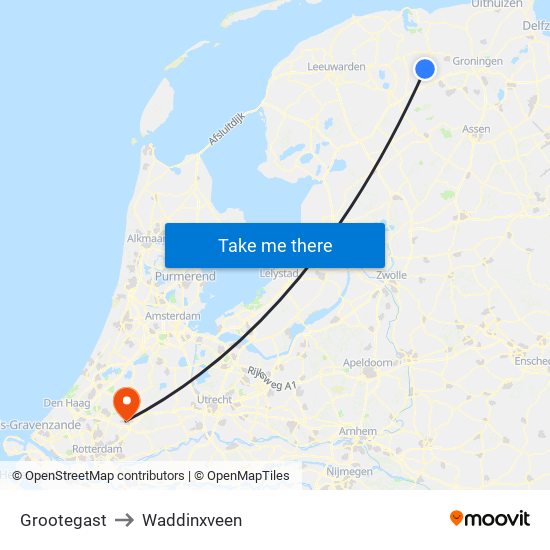 Grootegast to Waddinxveen map