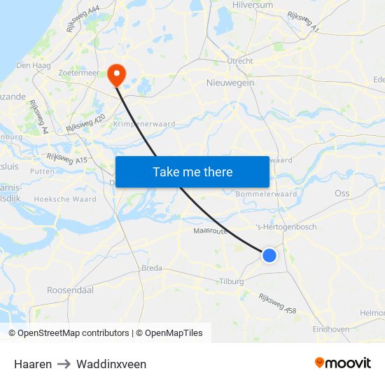 Haaren to Waddinxveen map