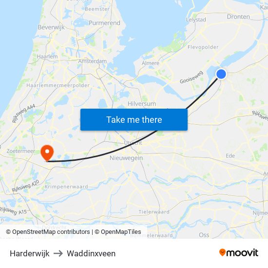 Harderwijk to Waddinxveen map