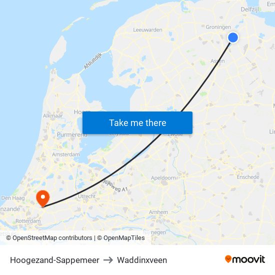 Hoogezand-Sappemeer to Waddinxveen map