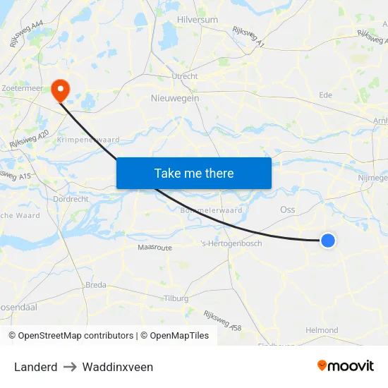 Landerd to Waddinxveen map