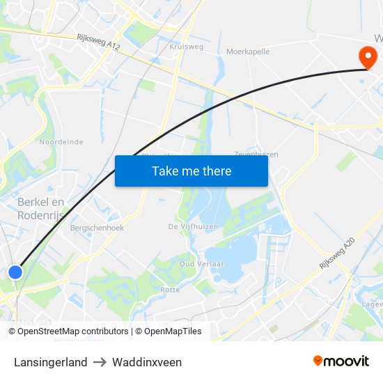 Lansingerland to Waddinxveen map