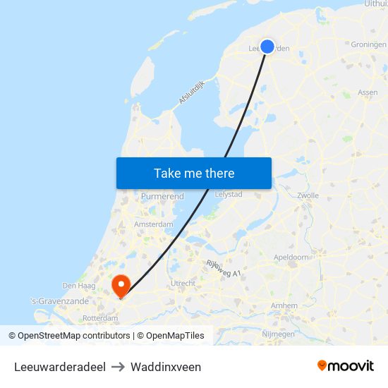 Leeuwarderadeel to Waddinxveen map