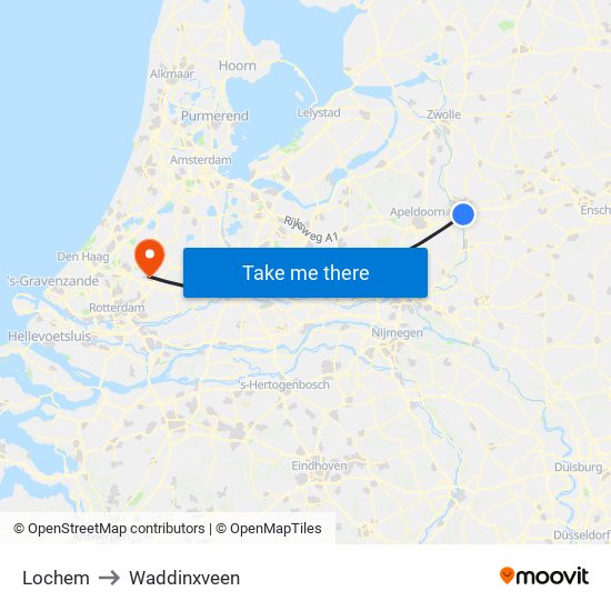 Lochem to Waddinxveen map