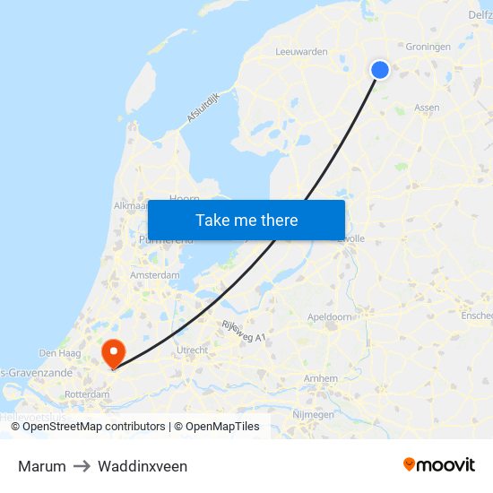 Marum to Waddinxveen map