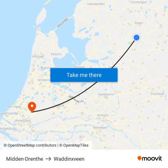 Midden-Drenthe to Waddinxveen map
