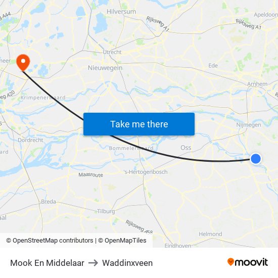 Mook En Middelaar to Waddinxveen map