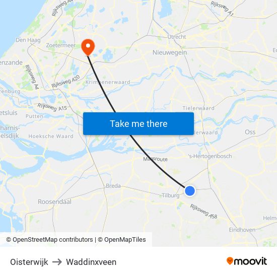 Oisterwijk to Waddinxveen map