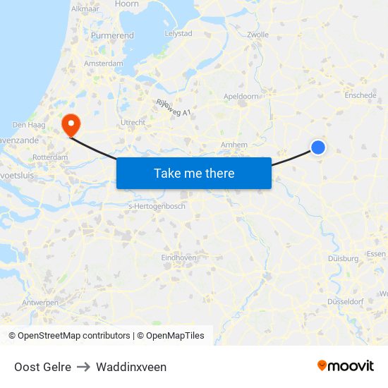 Oost Gelre to Waddinxveen map