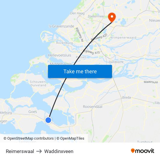 Reimerswaal to Waddinxveen map