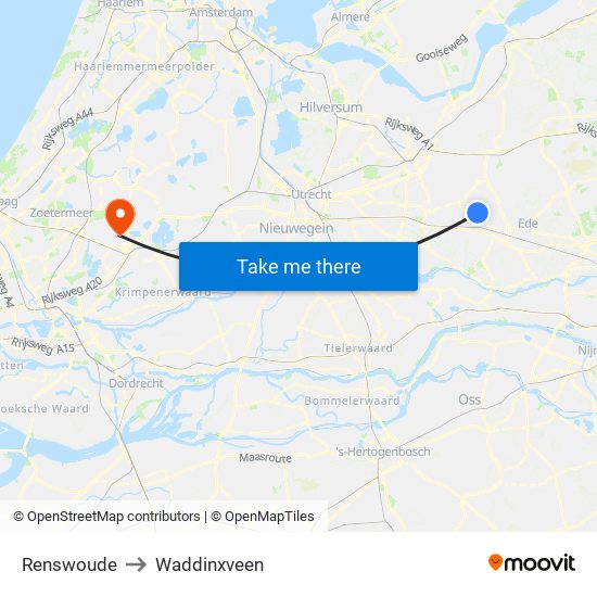 Renswoude to Waddinxveen map