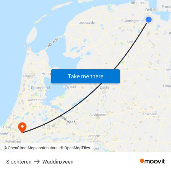 Slochteren to Waddinxveen map