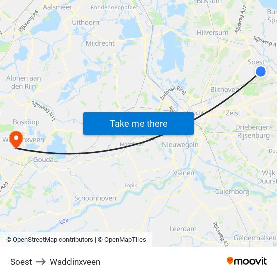 Soest to Waddinxveen map