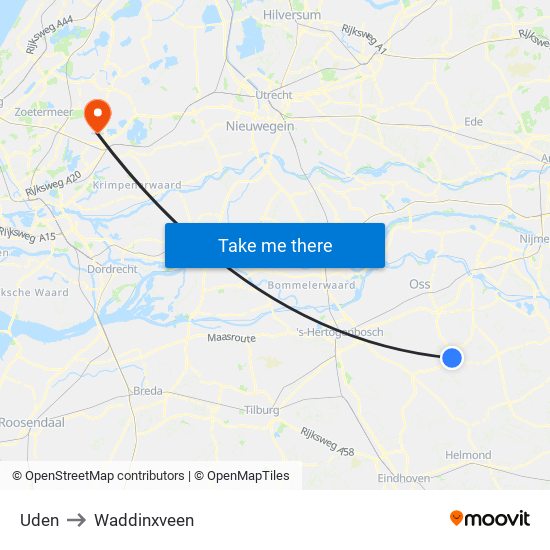 Uden to Waddinxveen map