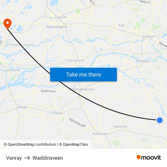 Venray to Waddinxveen map