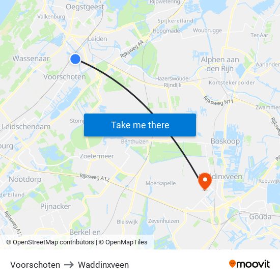 Voorschoten to Waddinxveen map