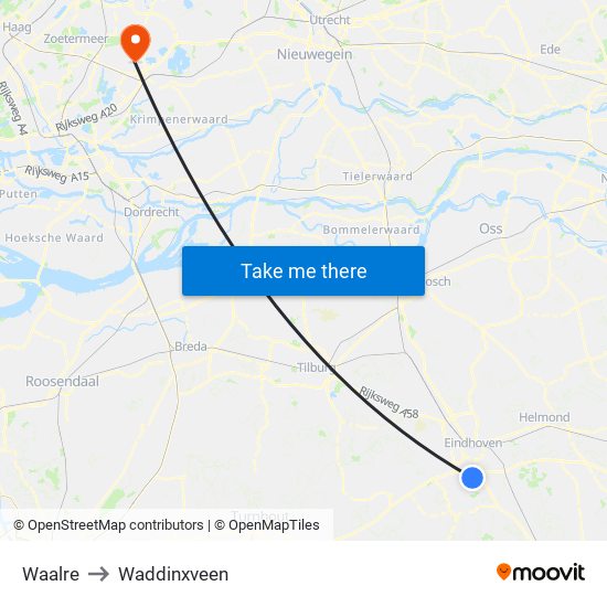 Waalre to Waddinxveen map