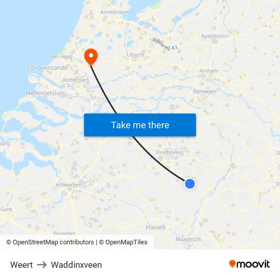 Weert to Waddinxveen map