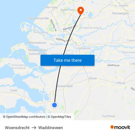 Woensdrecht to Waddinxveen map