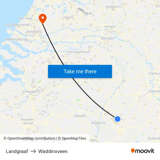 Landgraaf to Waddinxveen map