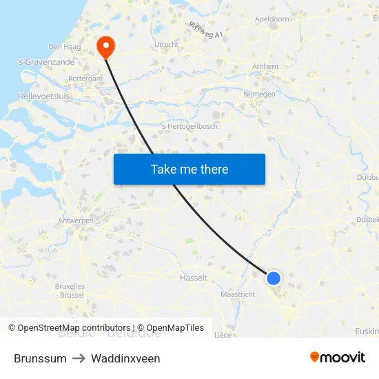 Brunssum to Waddinxveen map