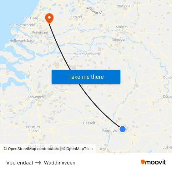 Voerendaal to Waddinxveen map