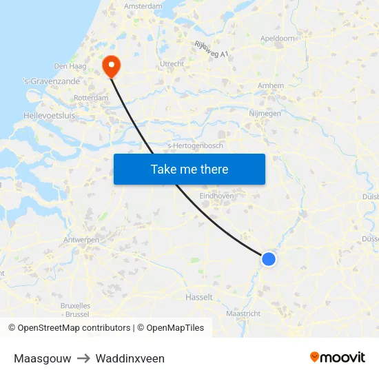 Maasgouw to Waddinxveen map