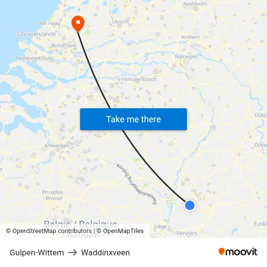 Gulpen-Wittem to Waddinxveen map