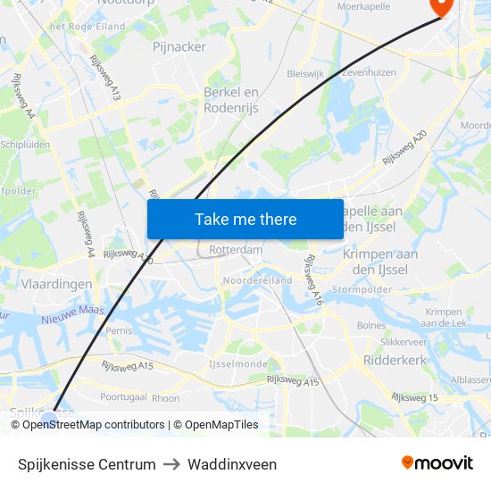 Spijkenisse Centrum to Waddinxveen map