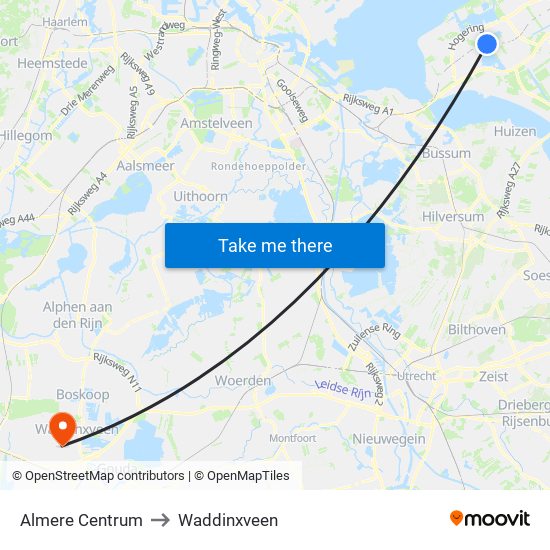 Almere Centrum to Waddinxveen map