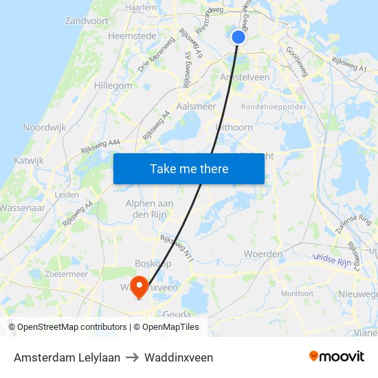 Amsterdam Lelylaan to Waddinxveen map