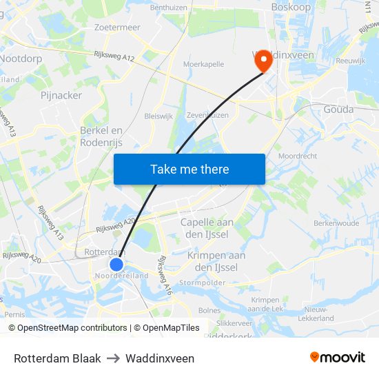 Rotterdam Blaak to Waddinxveen map
