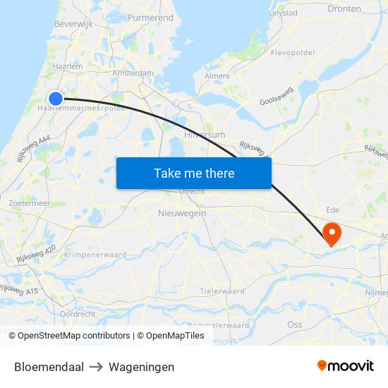 Bloemendaal to Wageningen map