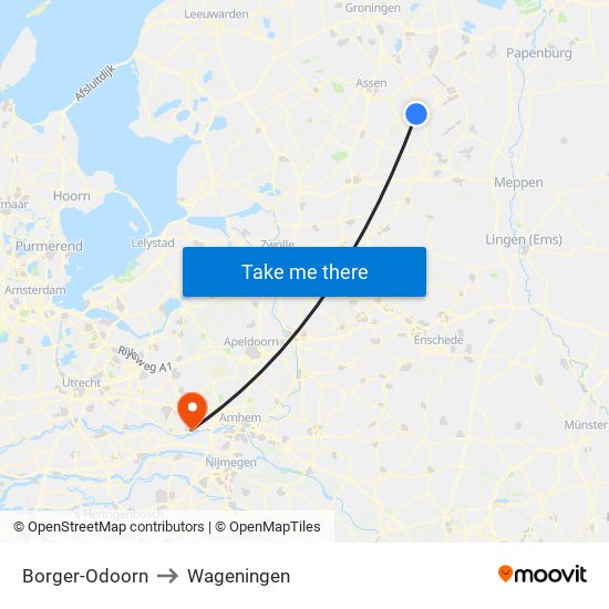 Borger-Odoorn to Wageningen map