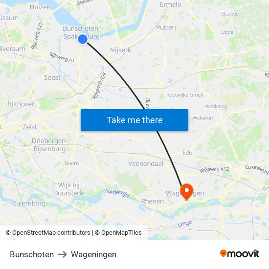 Bunschoten to Wageningen map